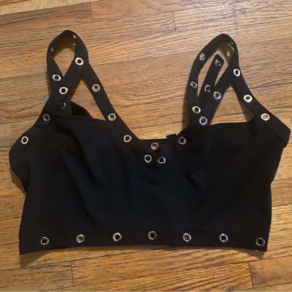 Black & Gold Strappy Grommet Bralette w/ Zipper